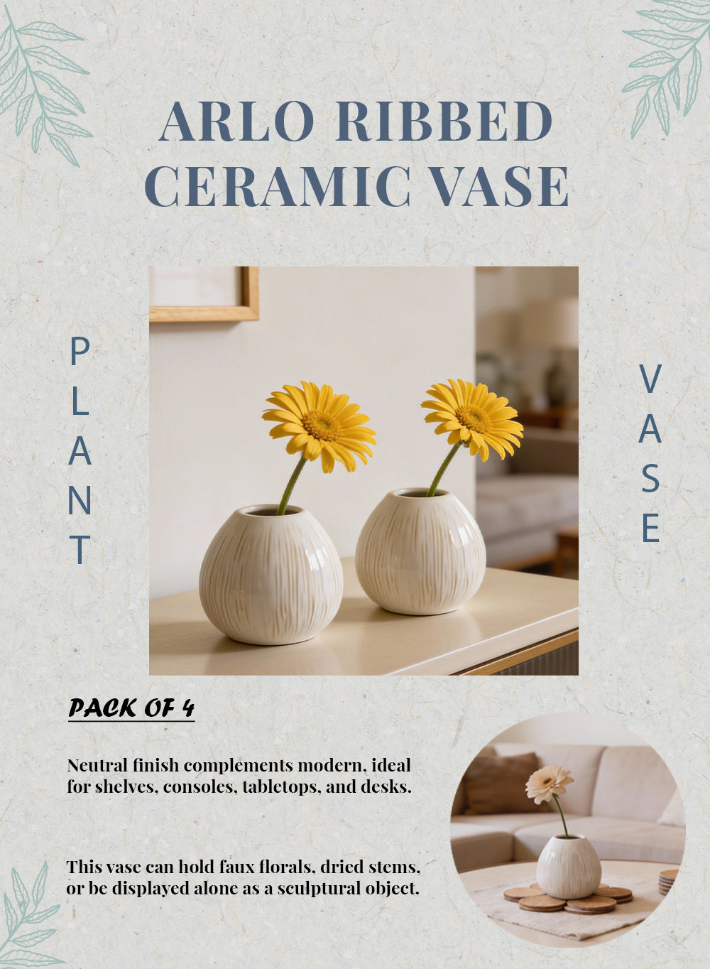 Arlo Ribbed Ceramic Vase Collection