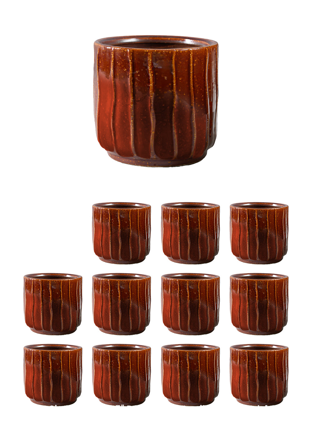 Ribbed Amber Brown Ceramic Cachepot Collection