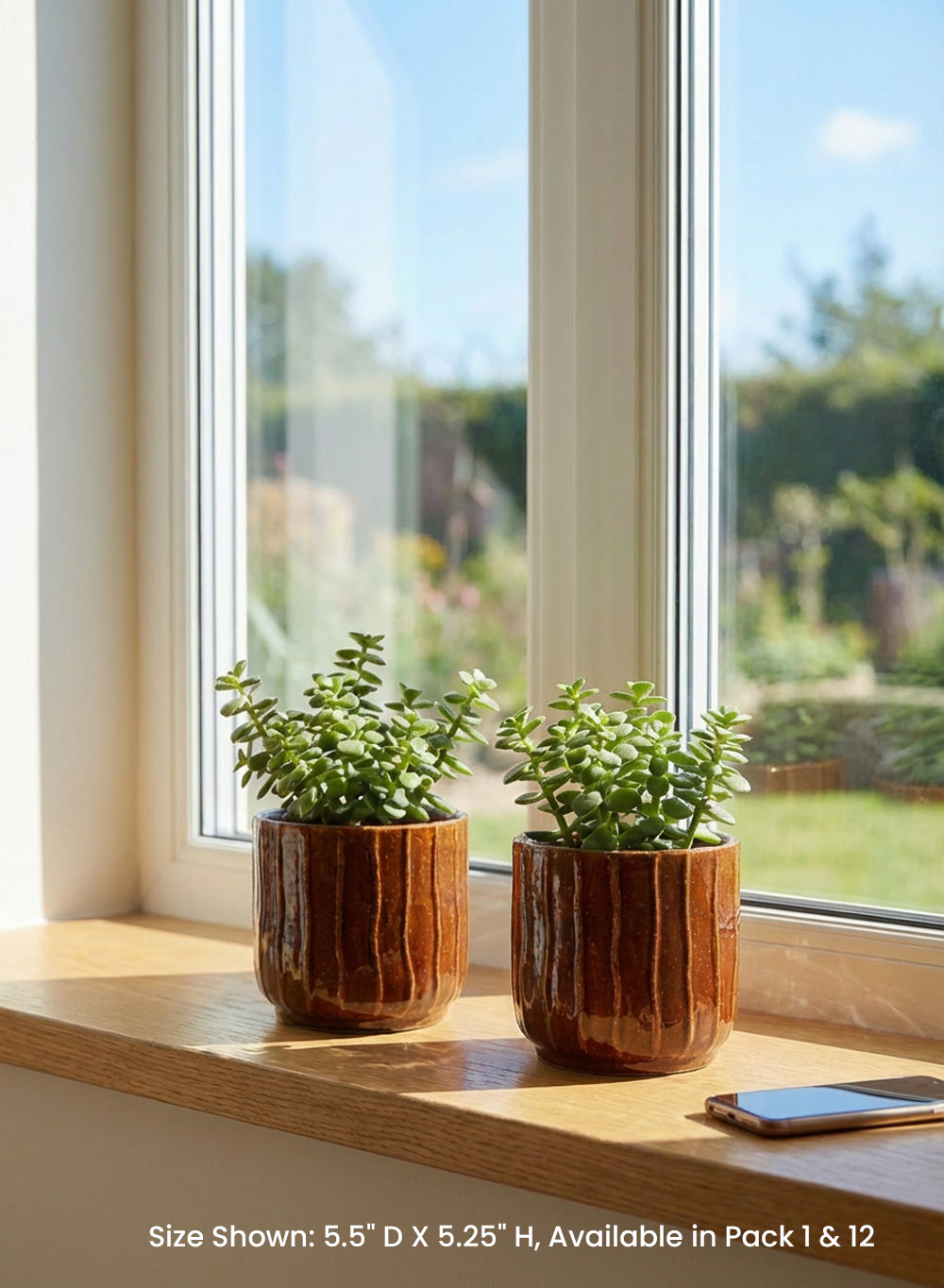 Ribbed Amber Brown Ceramic Cachepot Collection