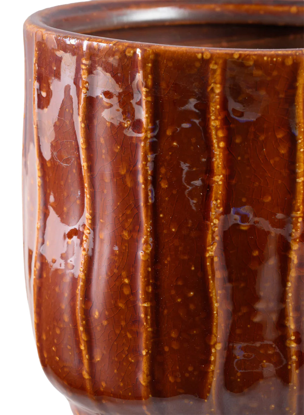 Ribbed Amber Brown Ceramic Cachepot Collection