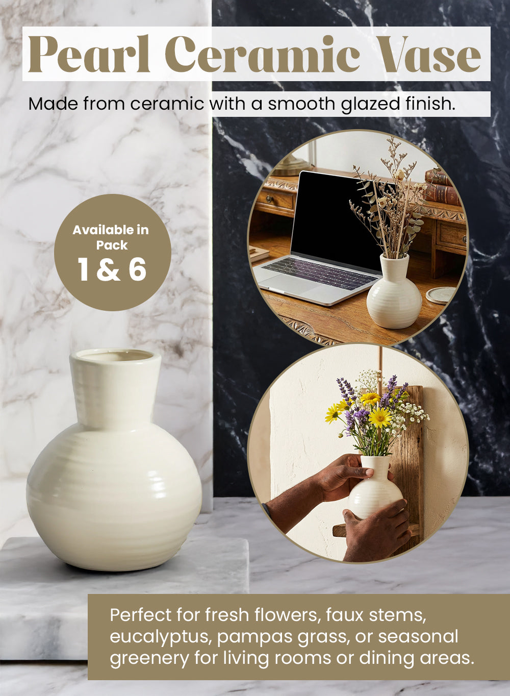 Pearl Ceramic Vase Collection