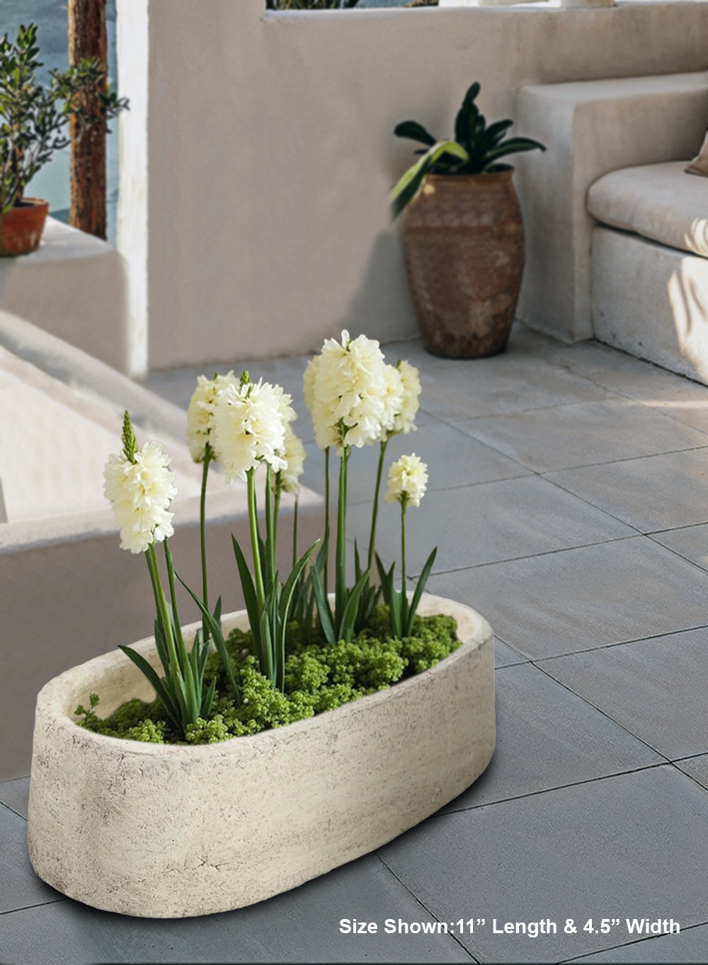 Sandstone Oval Planter Bowl, 11.5" Long & 5" Wide