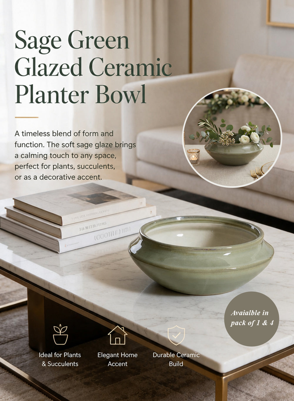 Sage Green Glazed Ceramic Bowl Collection