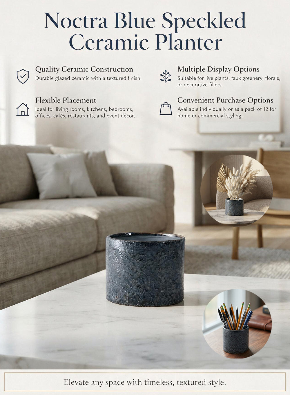 Noctra Blue Speckled Ceramic Planter Collection