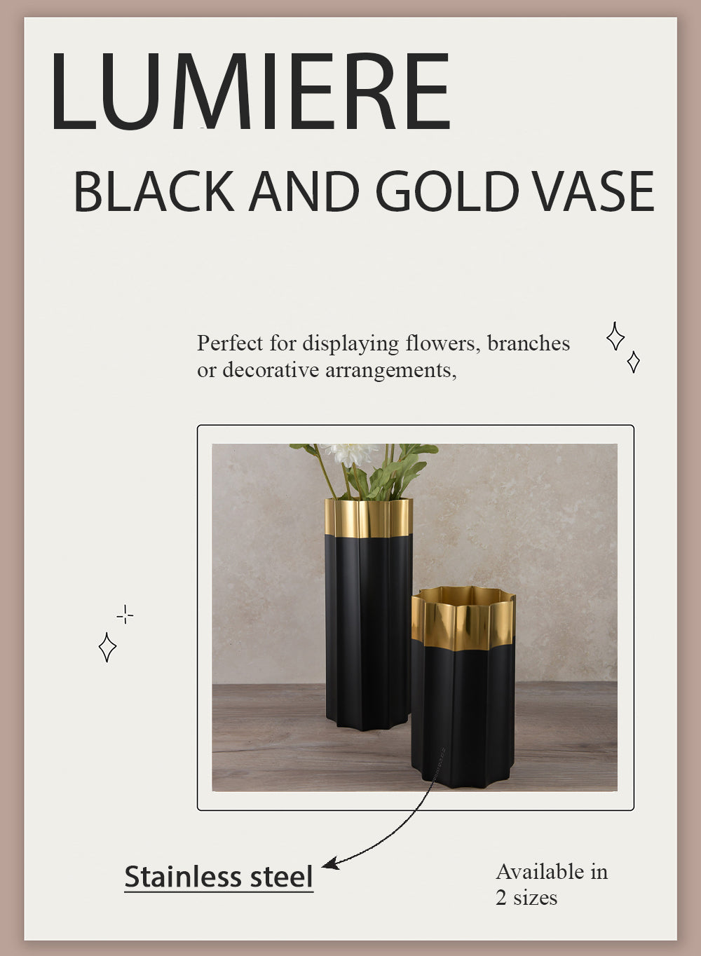 Lumiere Black & Gold Stainless Steel Vase