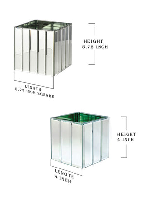 Serene Spaces Living Gatsby Mirror Strip Cube Vases, Set of 2 – Art Deco Inspired Glass Vase with Mirror Finish, Measures 4” & 5.75" Cube