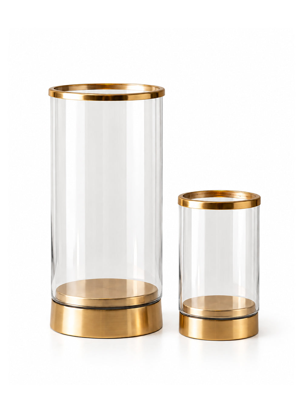 Gold Rimmed Glass Cylindrical Hurricane Collection