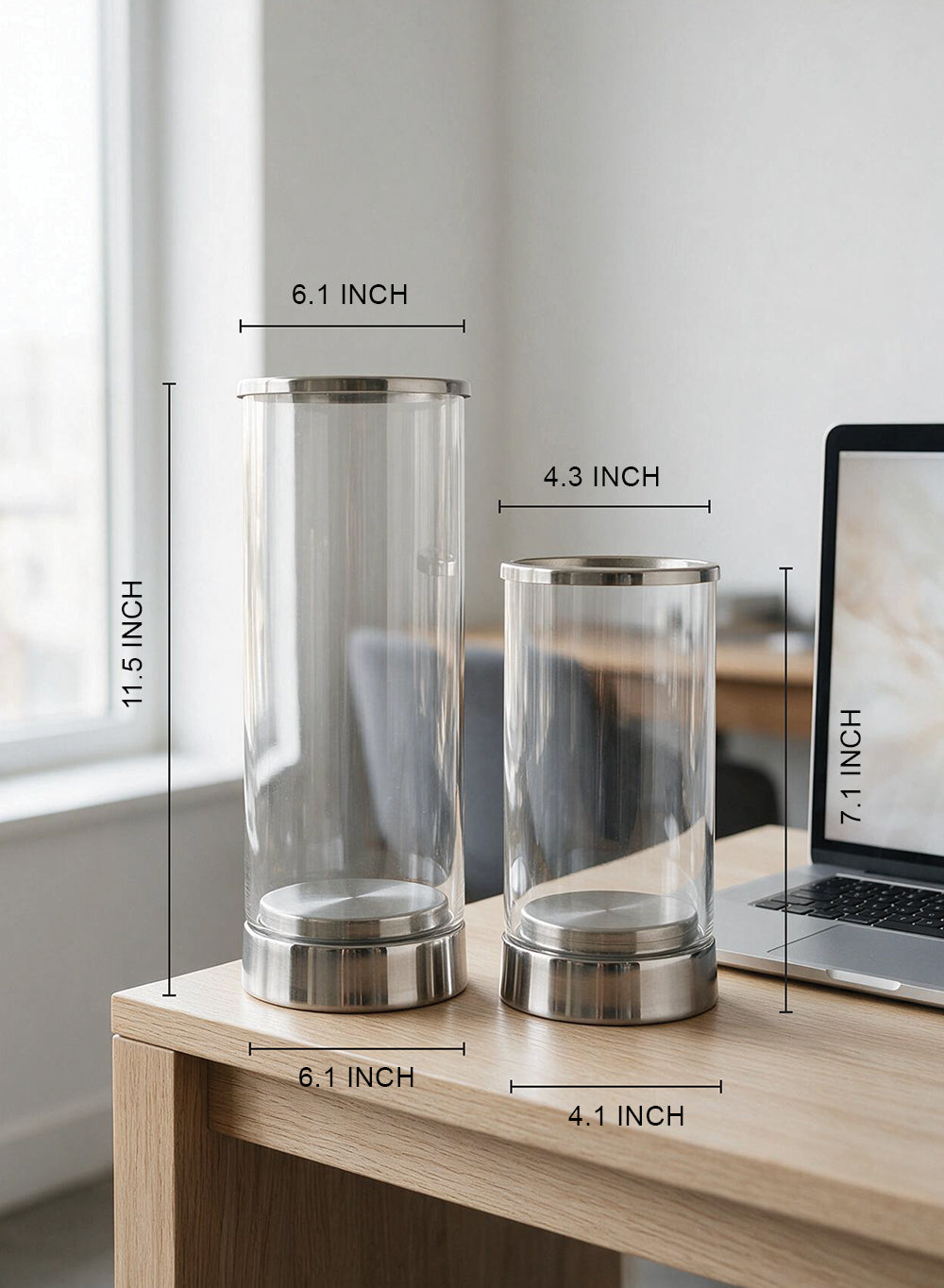 Gold Rimmed Glass Cylindrical Hurricane Collection