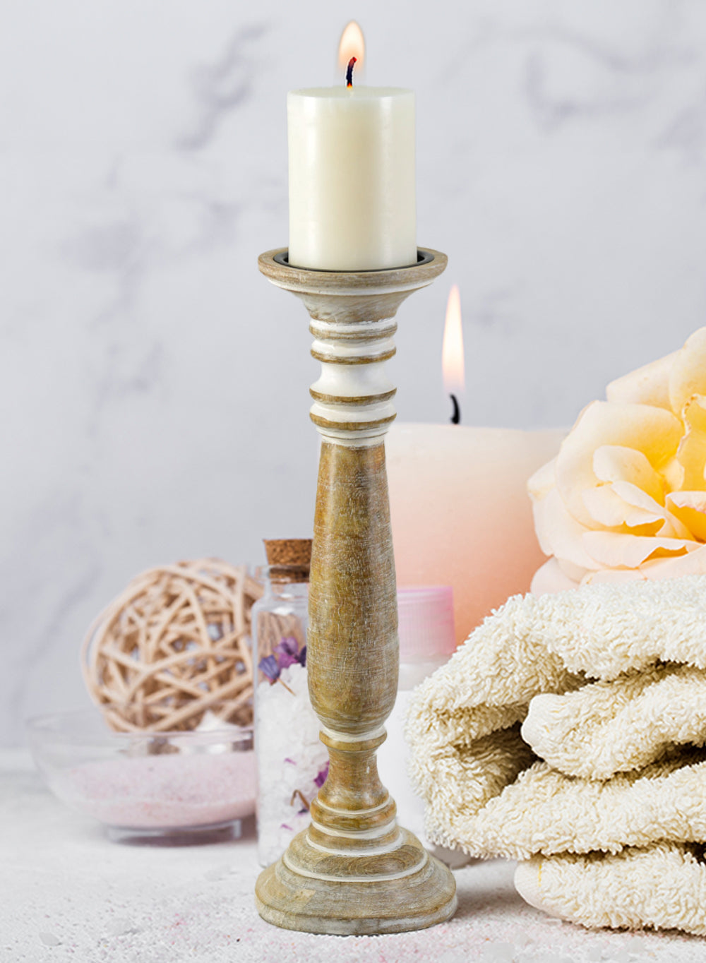 Natural Wood Pillar Candle Holder, in 2 Sizes