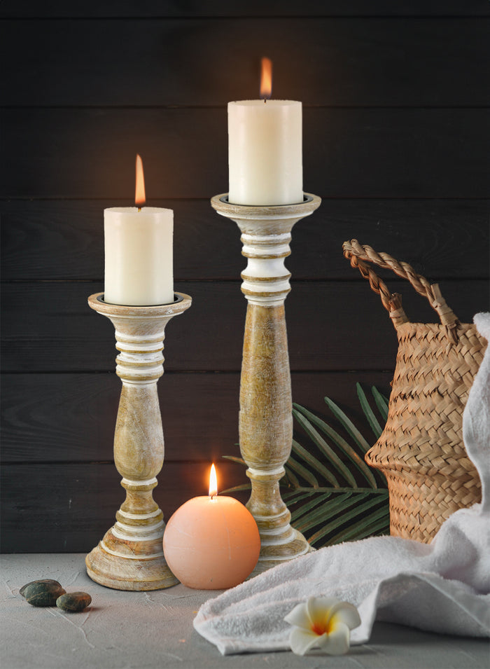 Natural Wood Pillar Candle Holder, in 2 Sizes