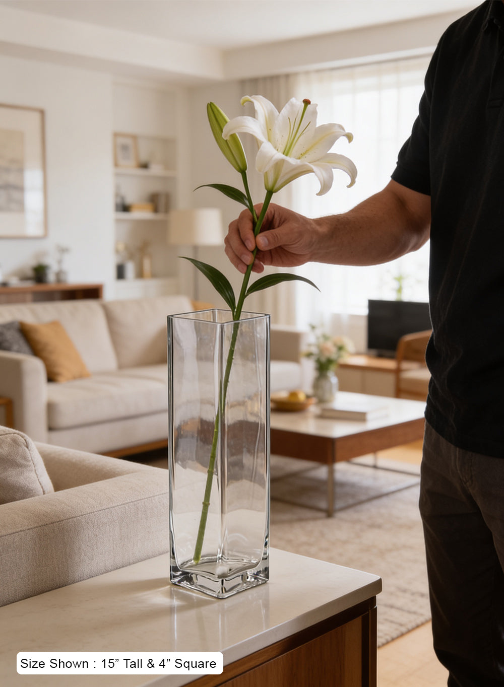 Column Glass Vase, Pack of 6, 4"Diameter & 15"Tall