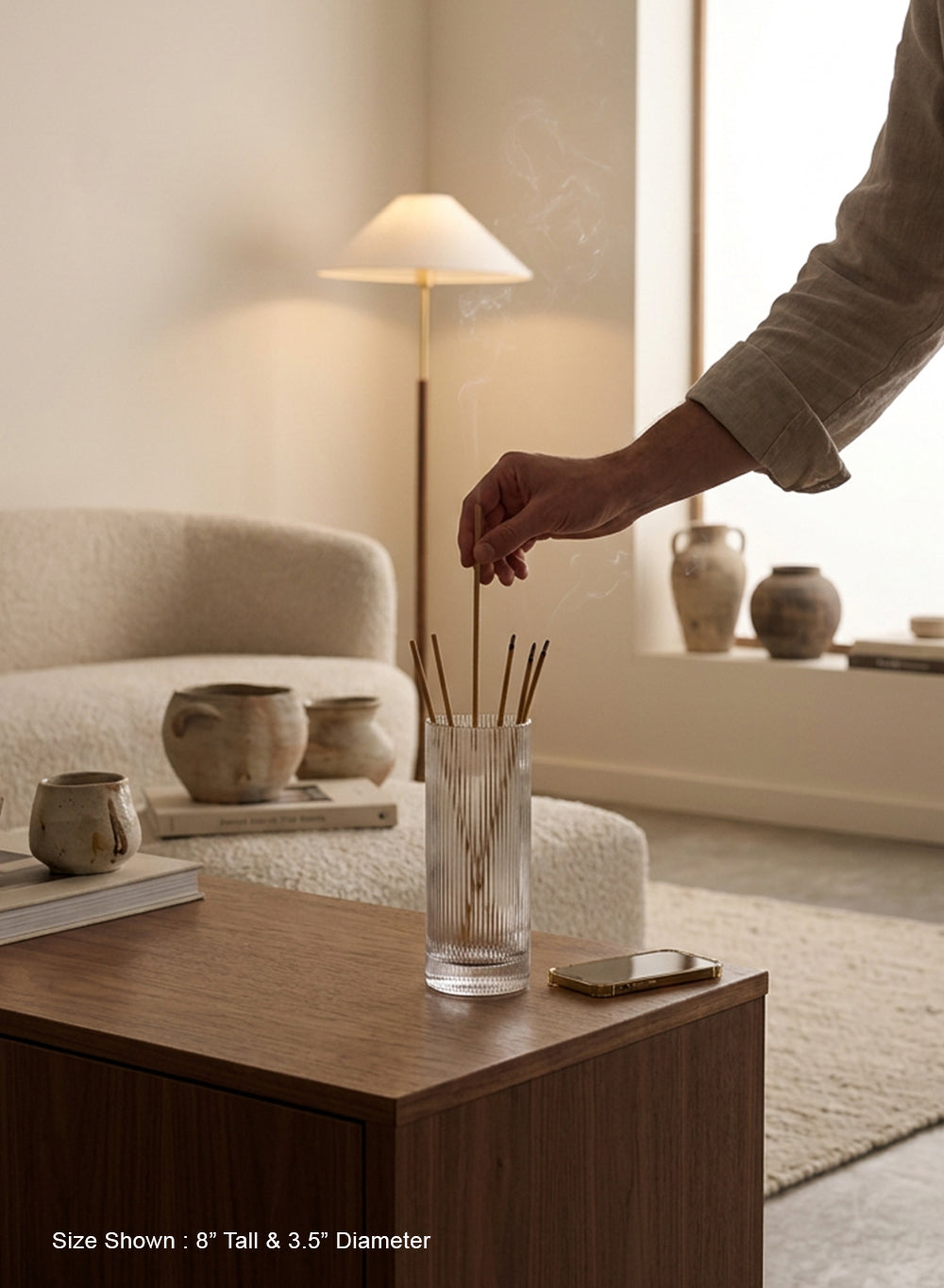 Fluted Ribbed Votive Vase, 3.5"Diameter x 8"Tall