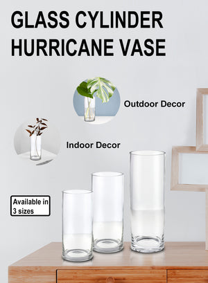 Serene Spaces Living Set of 12 Glass Cylinder Hurricane Vase- 3.5" Dia & 10" Tall