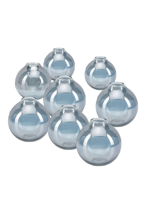 4" Clear/ Blue Ball Bud Vase, In 2 Sets