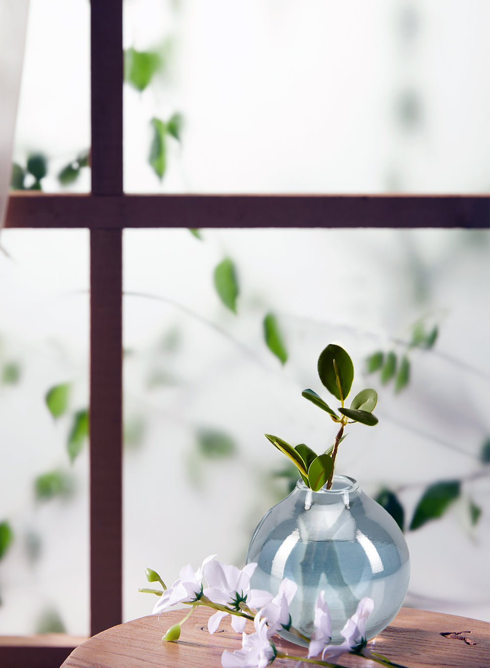 4" Clear/ Blue Ball Bud Vase, In 2 Sets