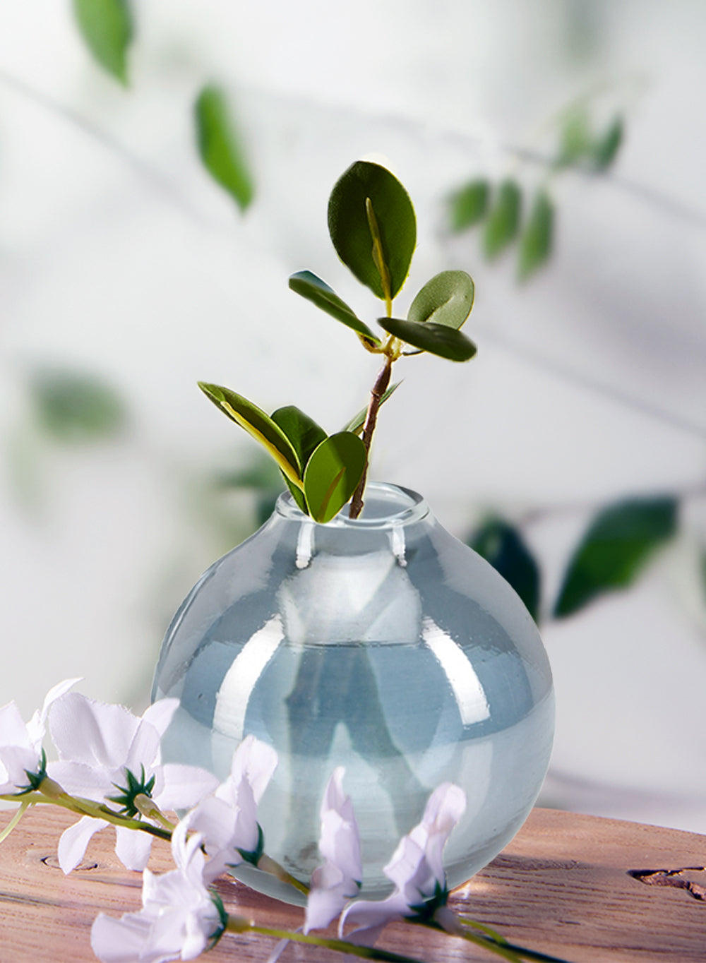 4" Clear/ Blue Ball Bud Vase, In 2 Sets