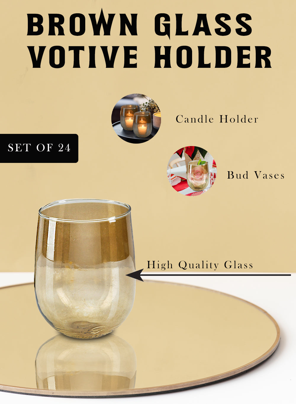 Cup Glass Votive Holder, Sets of 2 & 24, in 2 Colors