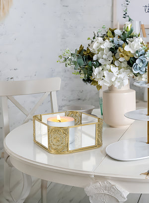 Serene Spaces Living Gold Hexagon Glass Tea Light Holder, Available in many Shapes and Sizes