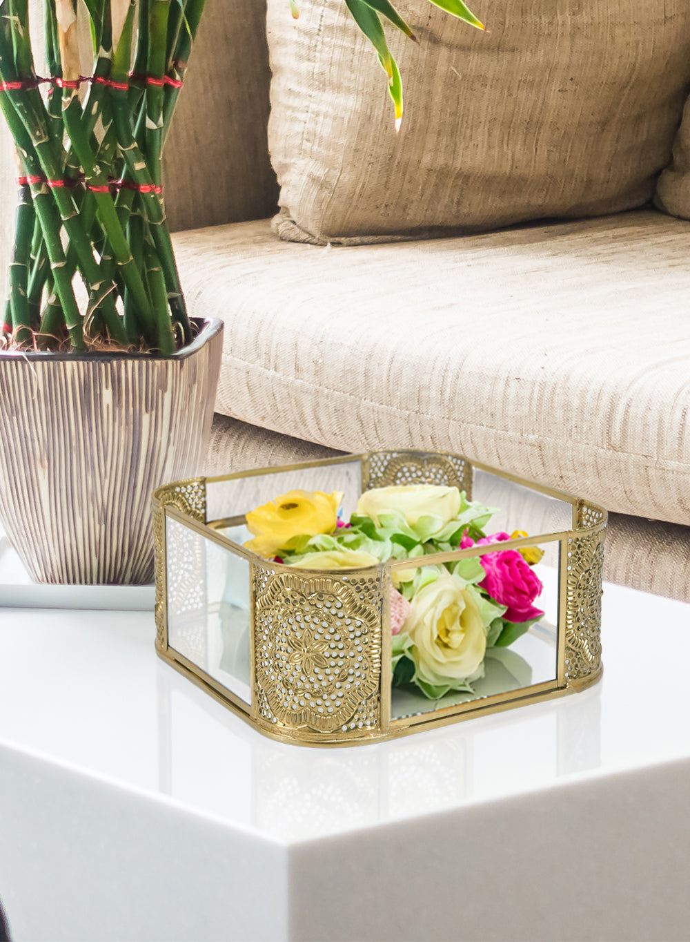 Gold Hexagon Glass Tea Light Holder, Available in 5 Designs