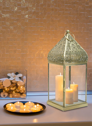 Gold Moroccan Metal Candle Lantern, in 2 Sizes and Material