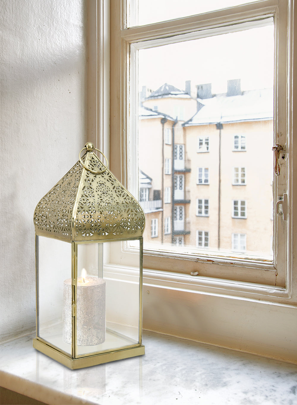 Gold Moroccan Metal Candle Lantern, in 2 Sizes and Material