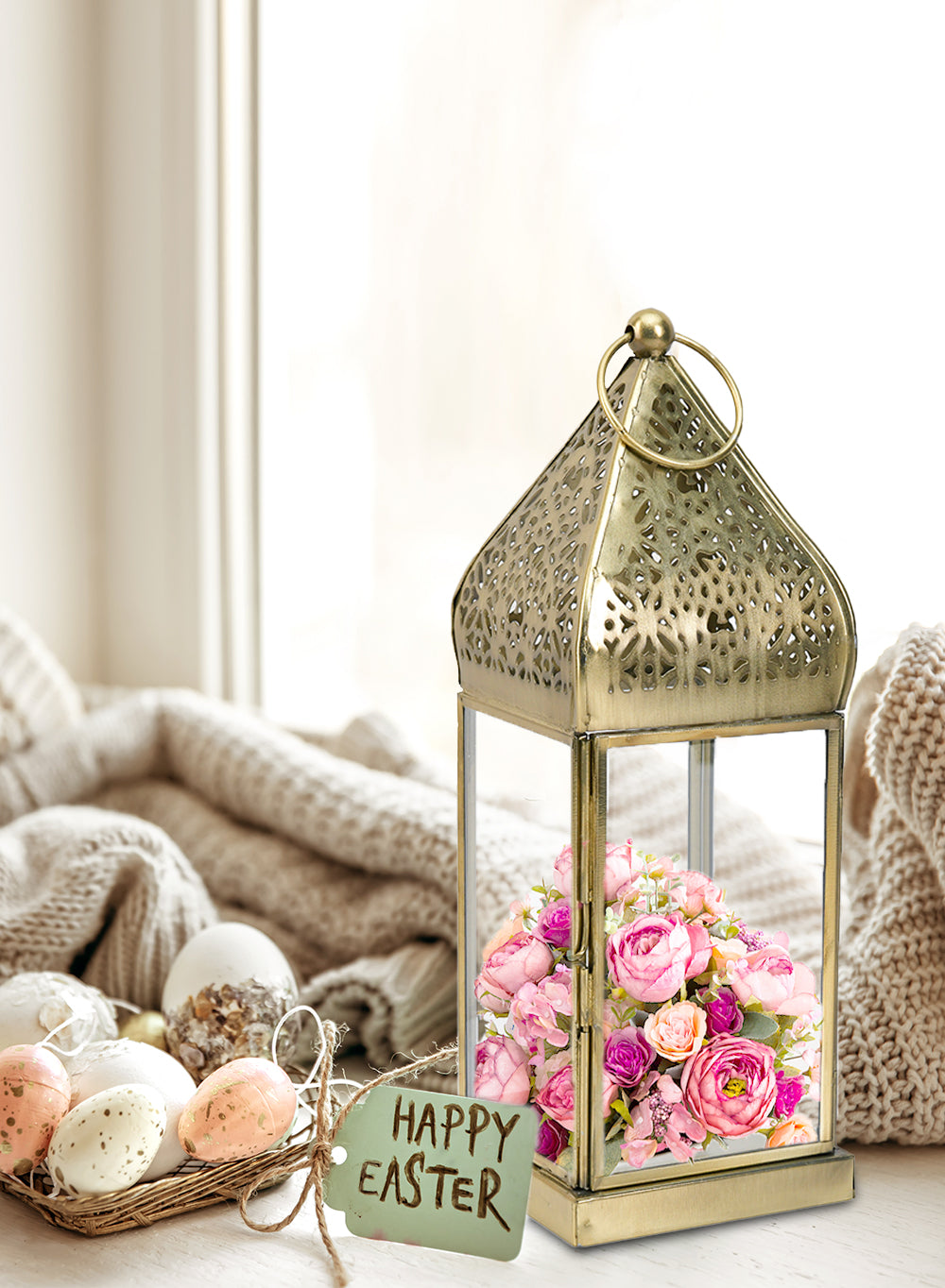 Gold Moroccan Metal Candle Lantern, in 2 Sizes and Material