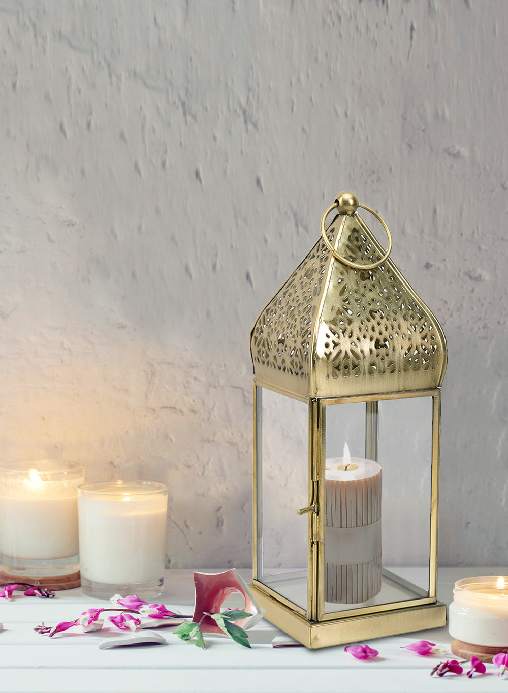 Gold Moroccan Metal Candle Lantern, in 2 Sizes and Material