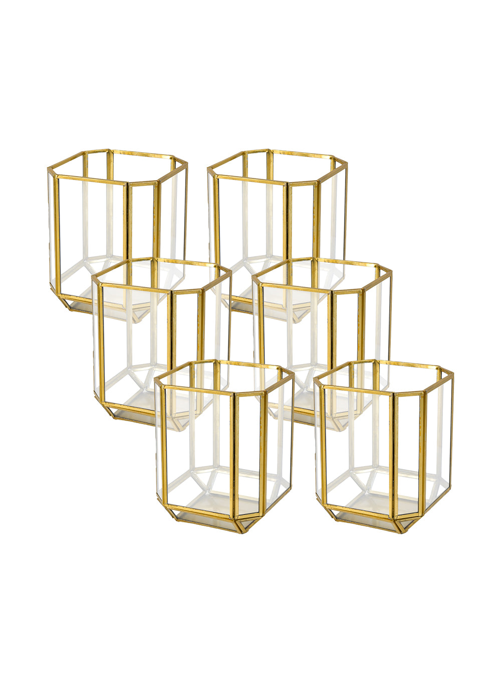 Gold Hexagon Glass Tea Light Holder, Available in 5 Designs