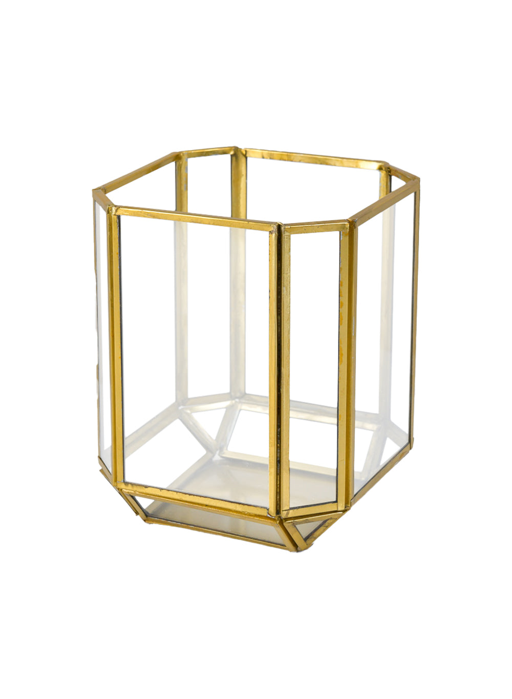 Gold Hexagon Glass Tea Light Holder, Available in 5 Designs