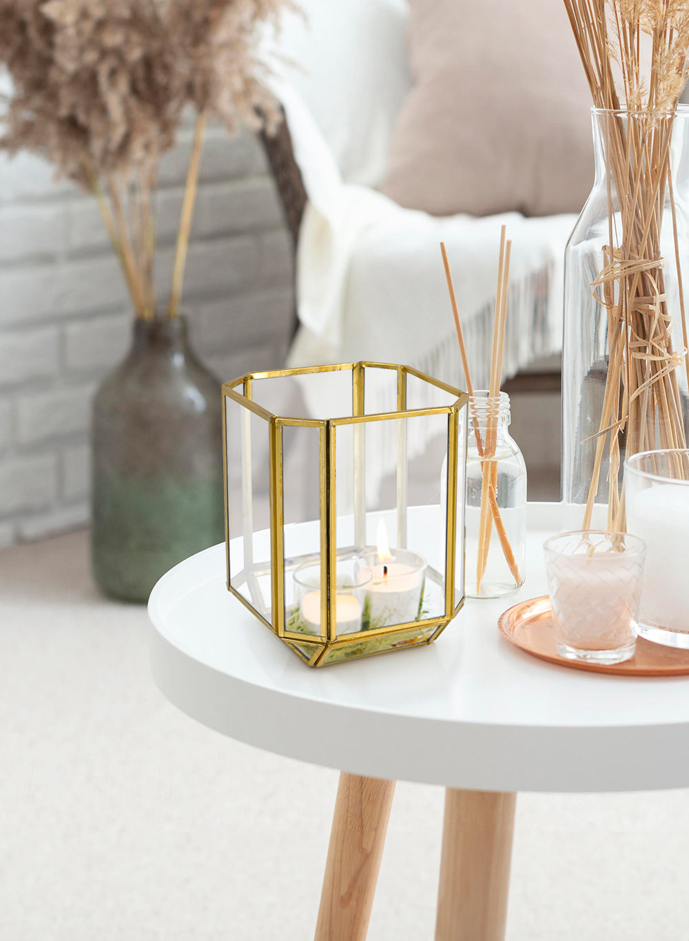 Gold Hexagon Glass Tea Light Holder, Available in 5 Designs