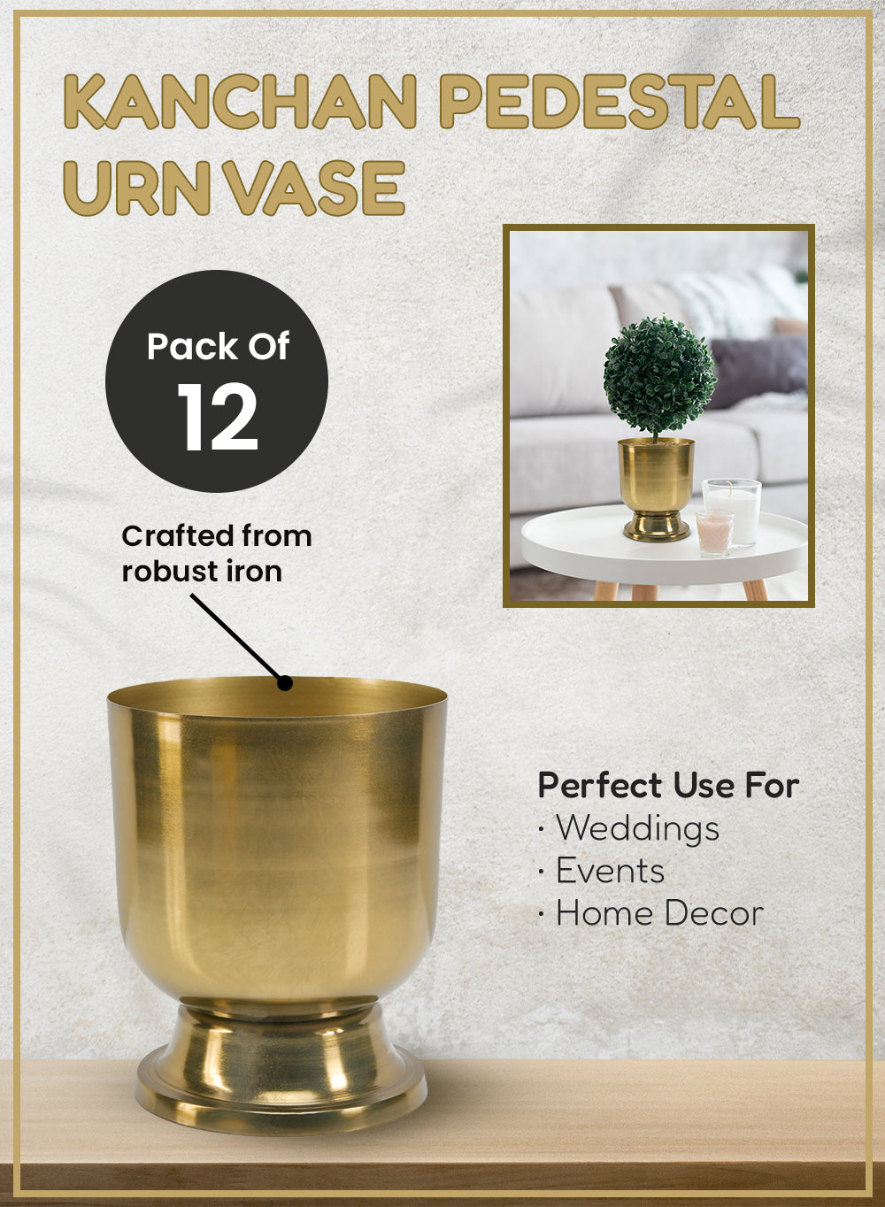 Decorative Gold Urn Vase, in 3 Sizes