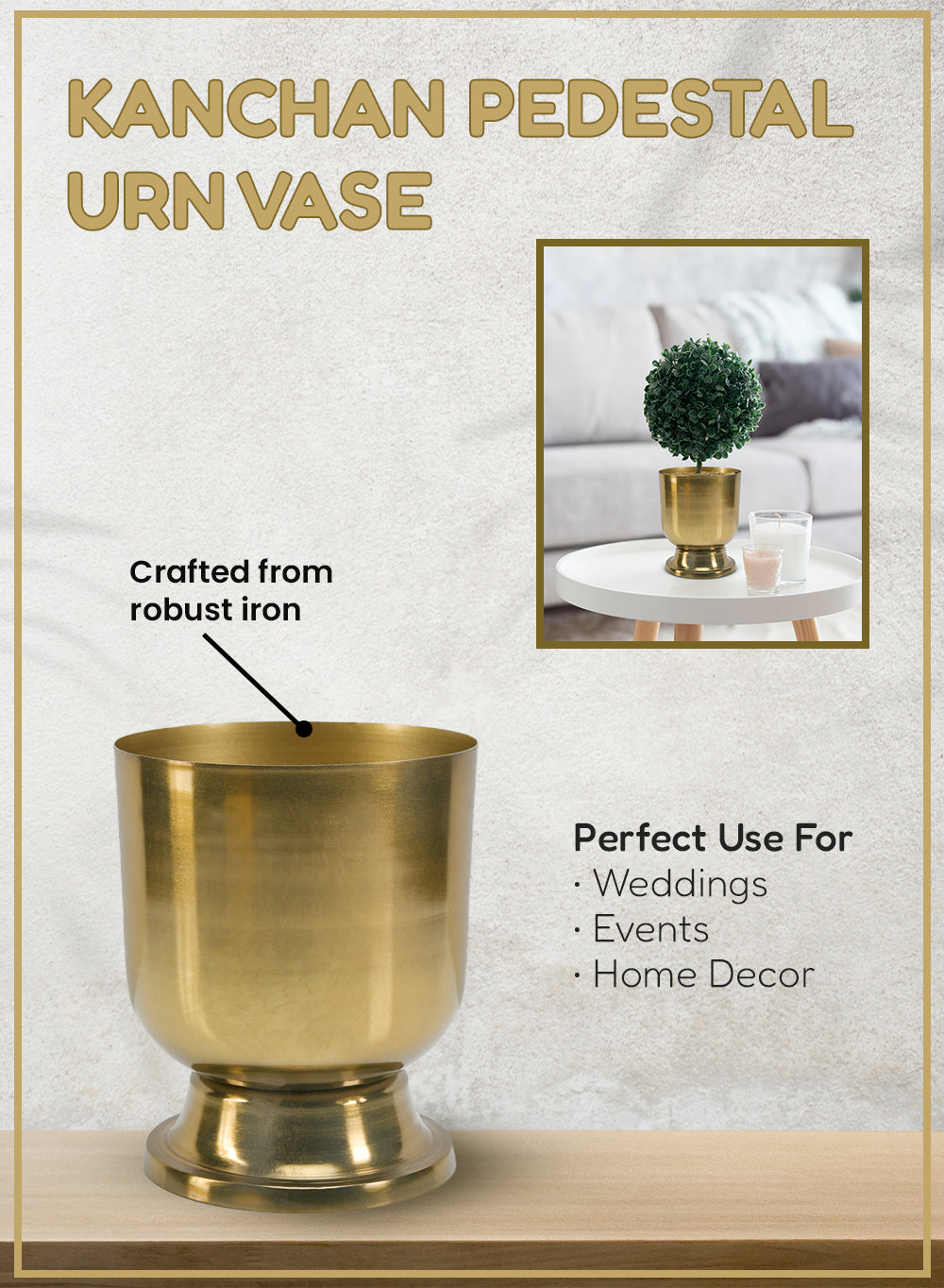 Decorative Gold Urn Vase, in 3 Sizes