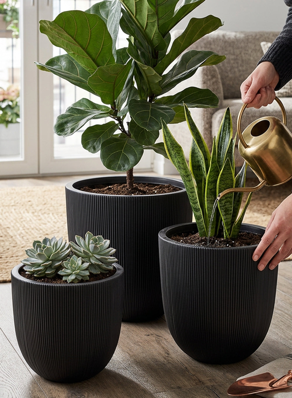 Bundle: Ebon Ribbed PVC Planter (Pack of 3)
