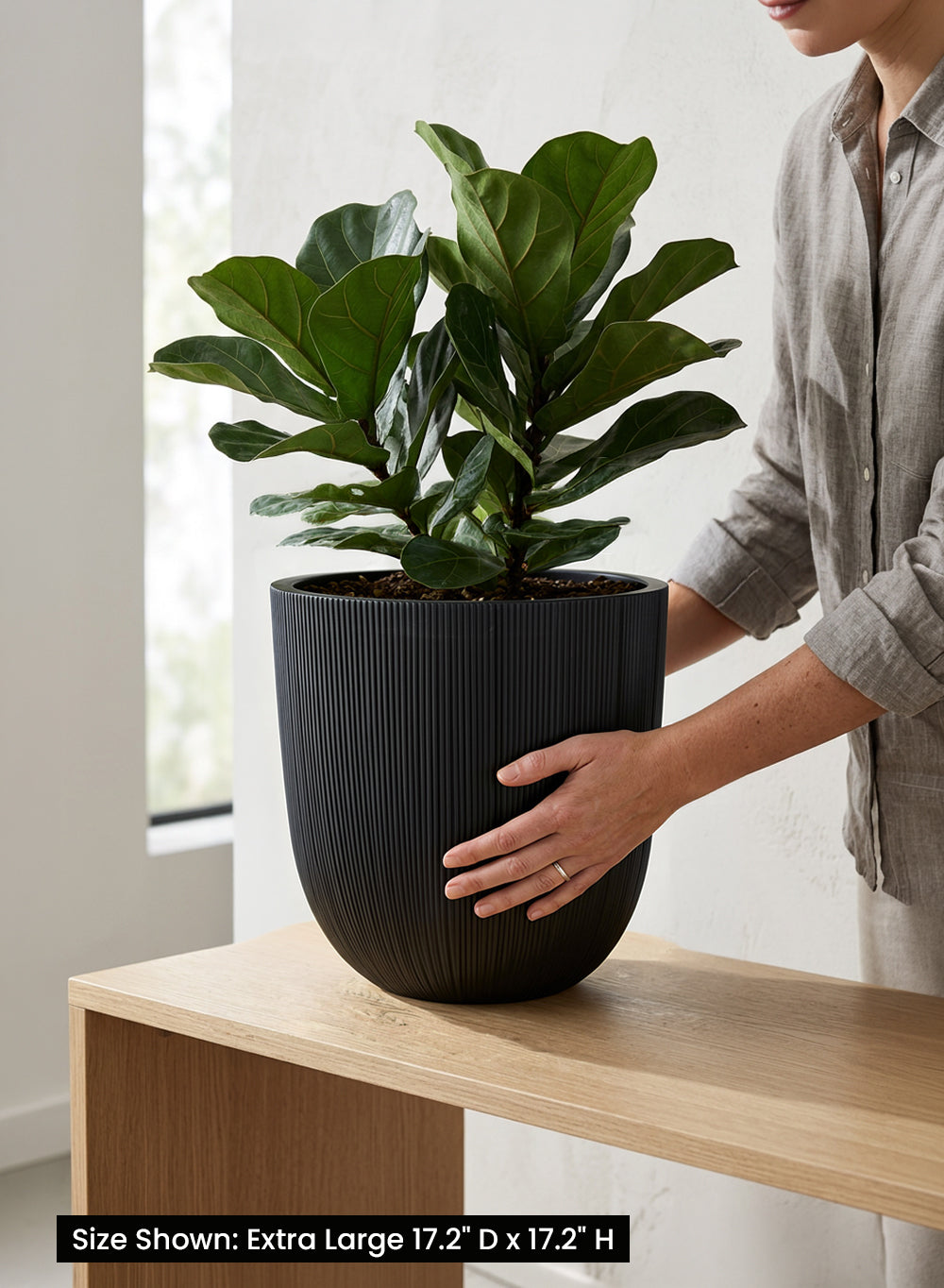 Ebon Ribbed PVC Planter Collection
