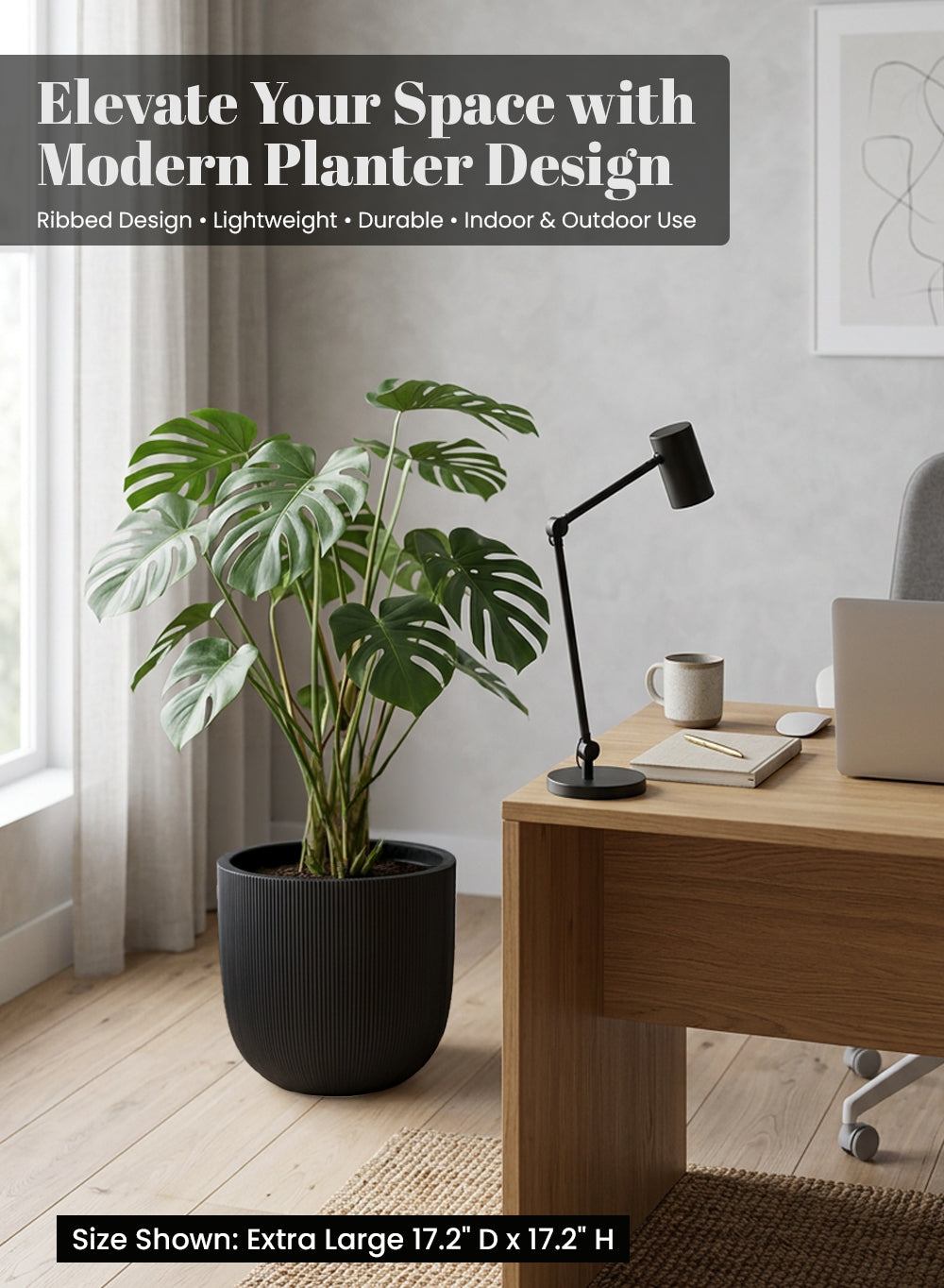 Ebon Ribbed PVC Planter Collection