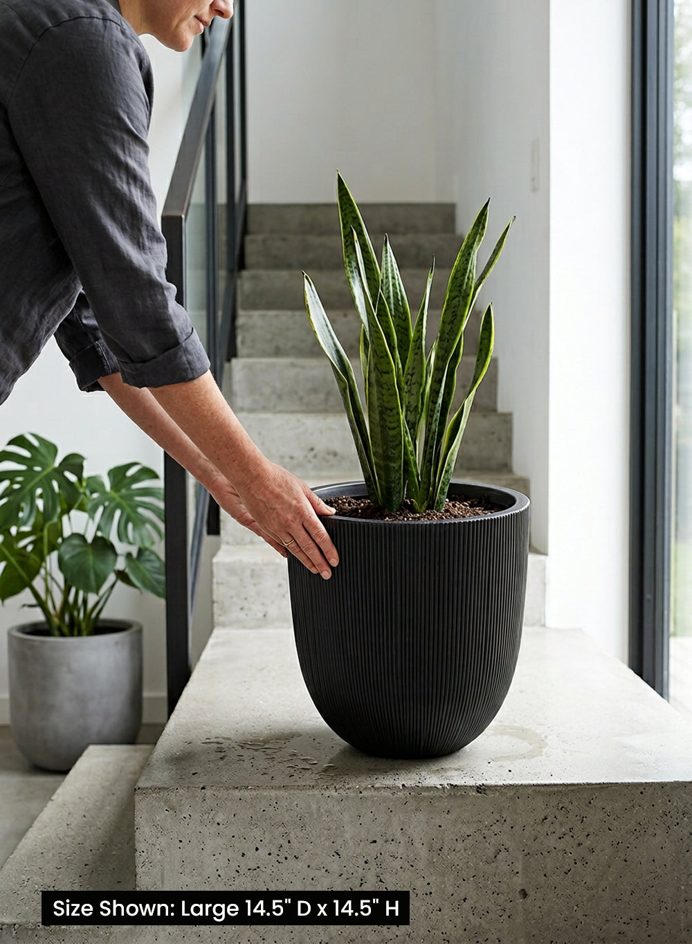 Ebon Ribbed PVC Planter Collection