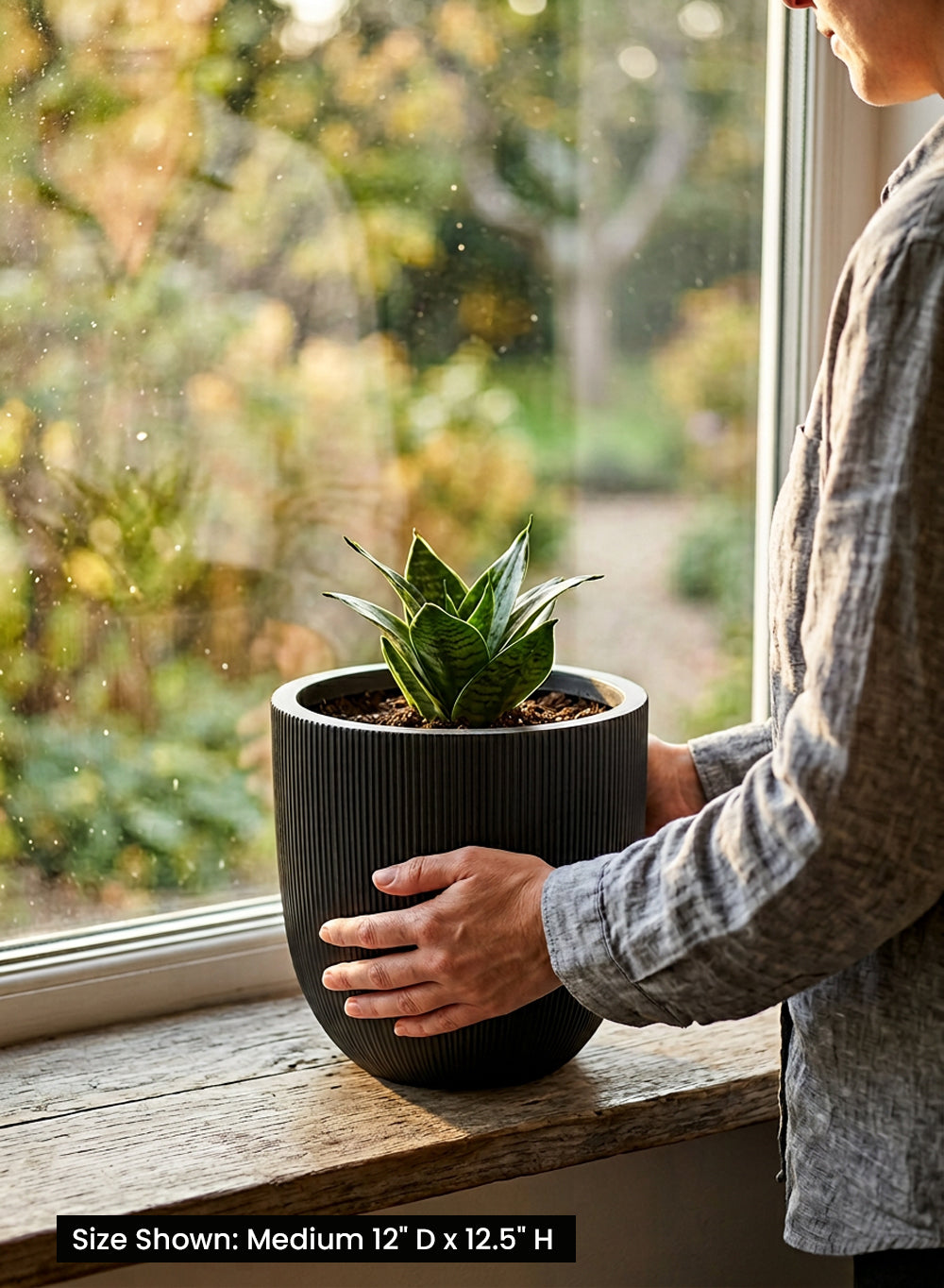 Ebon Ribbed PVC Planter Collection