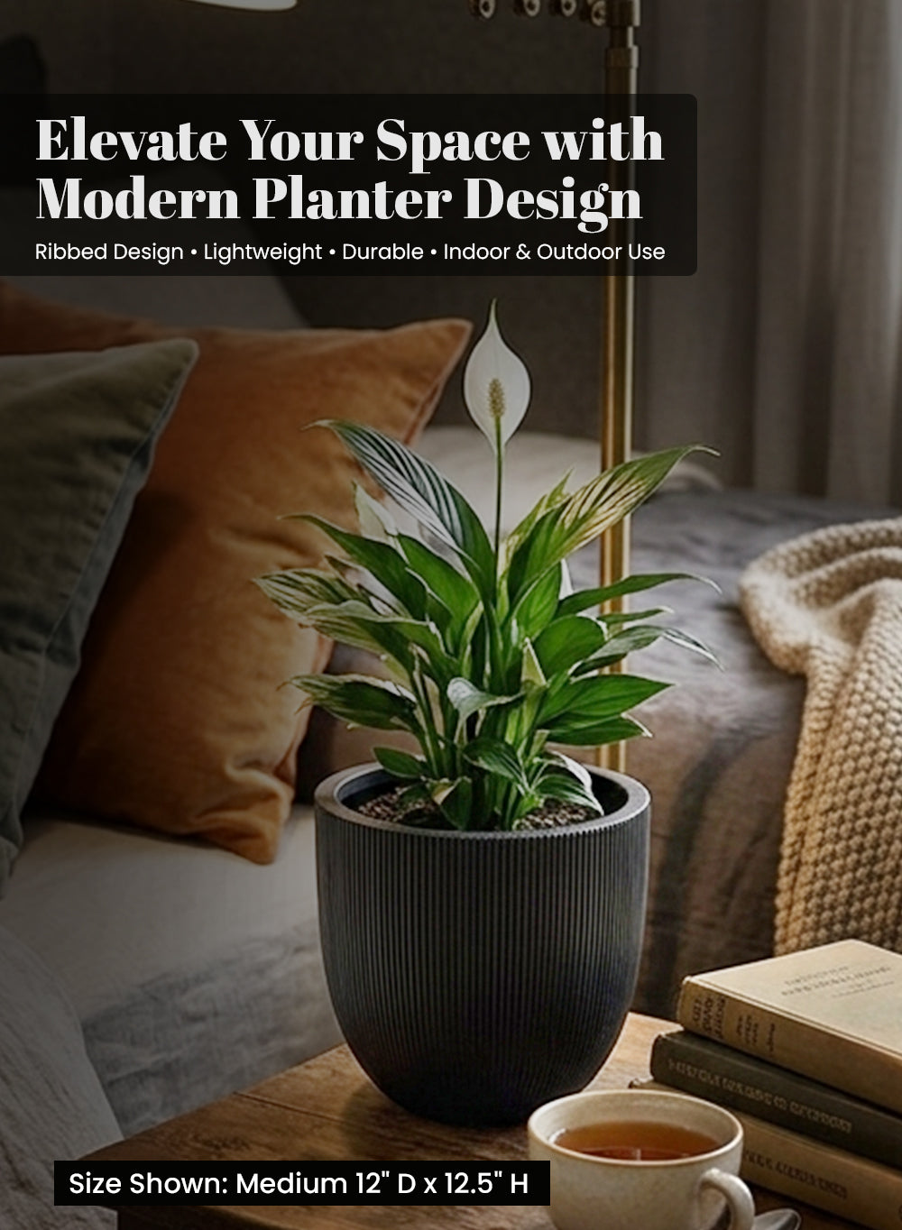 Ebon Ribbed PVC Planter Collection
