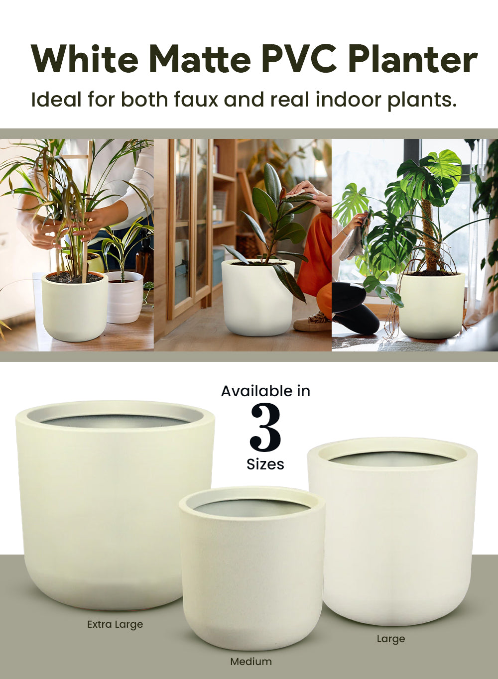 White Matte PVC Planter, in 3 Sizes