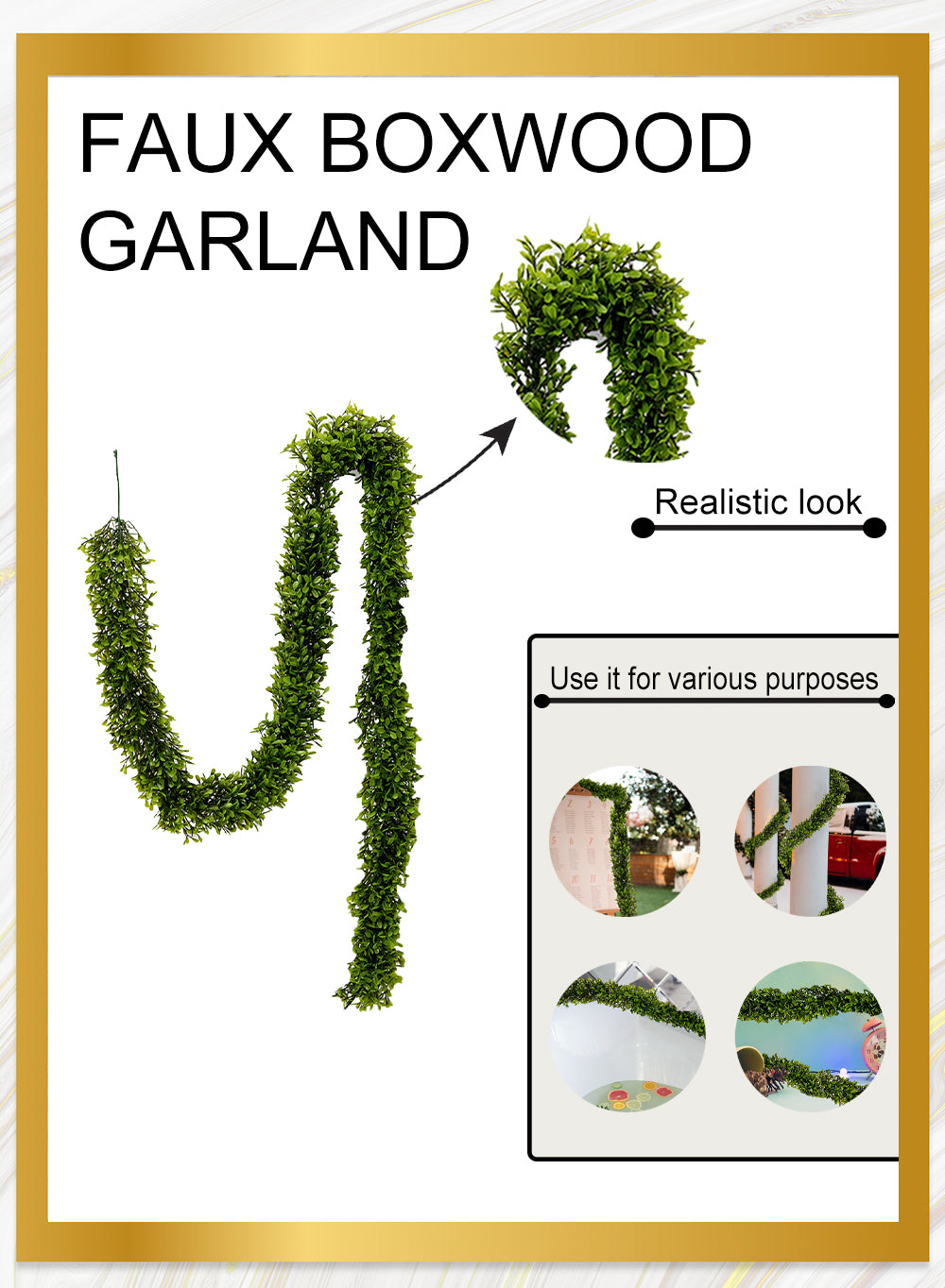 Artificial Green Boxwood Garland 5 ½ ft L