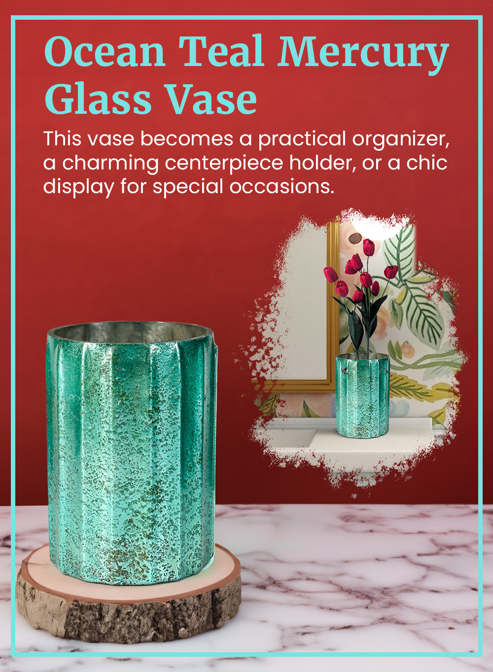 Ocean Teal Mercury Glass Vase, in 2 Sizes