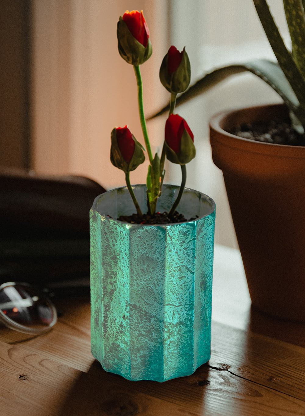 Ocean Teal Mercury Glass Vase, in 2 Sizes