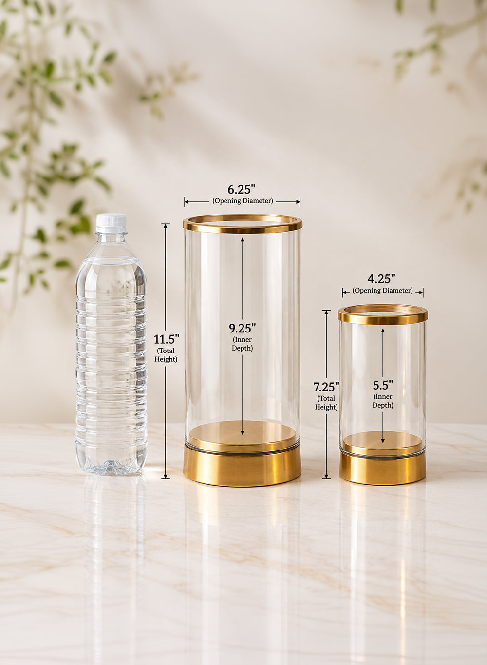 Gold Rimmed Glass Cylindrical Hurricane Collection