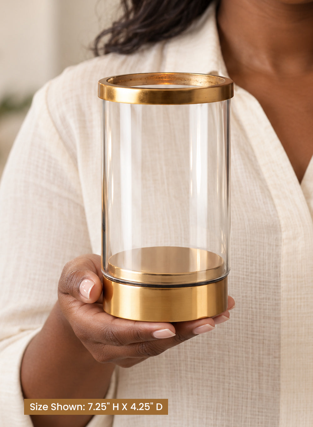 Gold Rimmed Glass Cylindrical Hurricane Collection