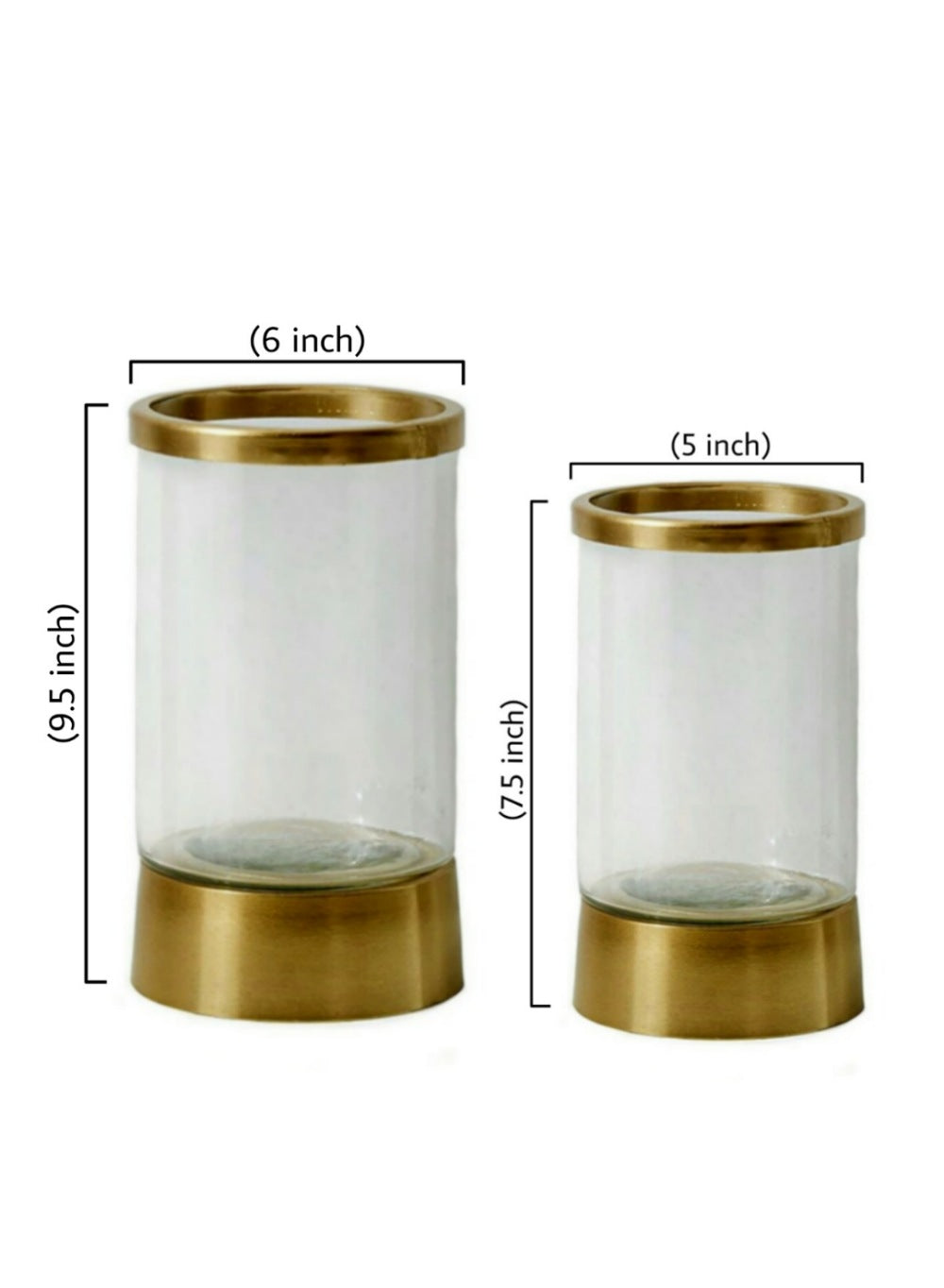 Gold Rimmed Glass Cylindrical Hurricane, in 2 Sizes