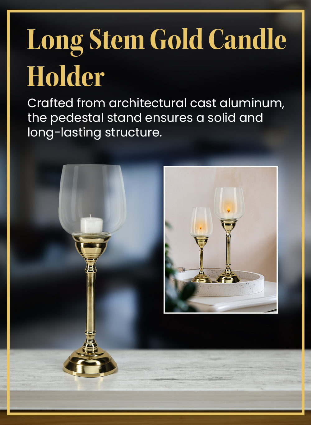 Long Stem Gold Candle Holder, in 2 Sizes