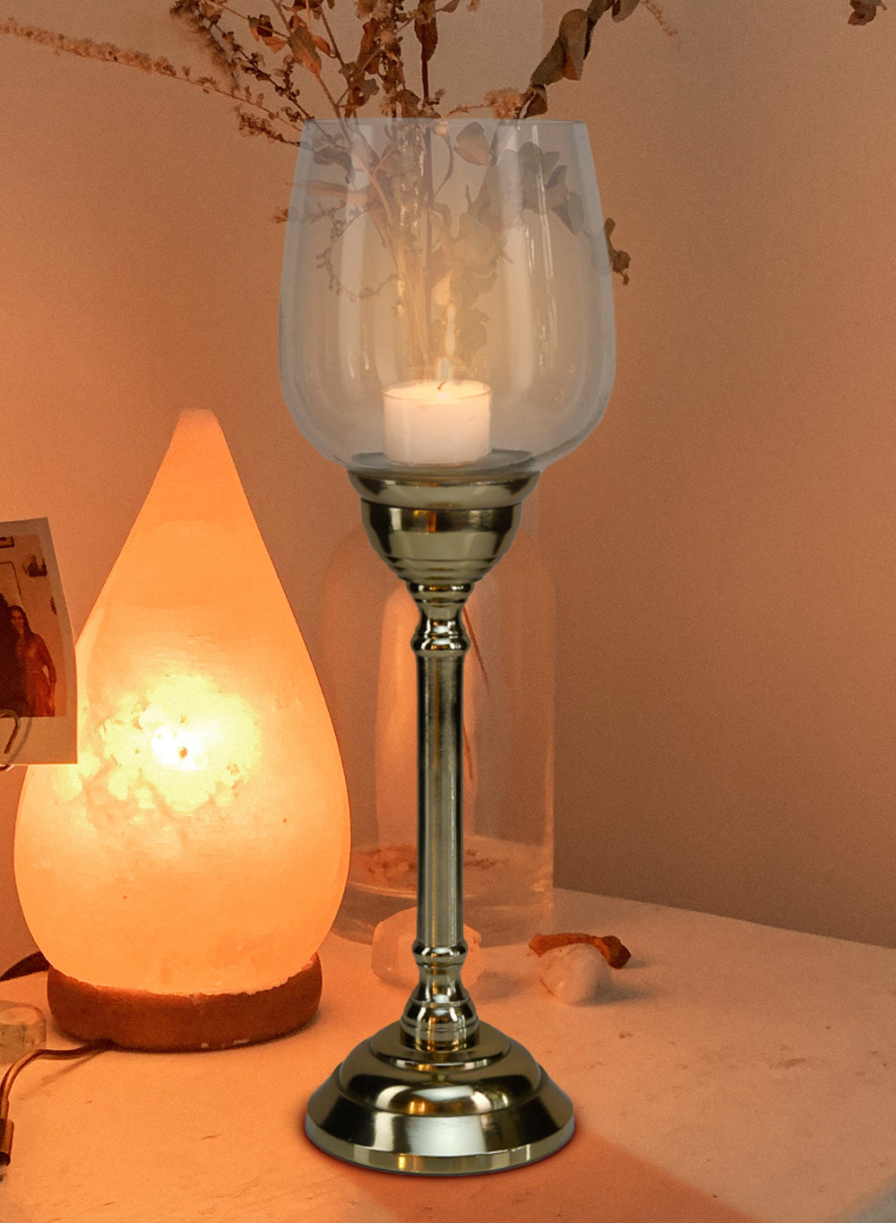 Long Stem Gold Candle Holder, in 2 Sizes