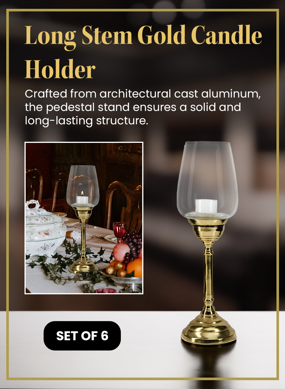 Long Stem Gold Candle Holder, in 2 Sizes