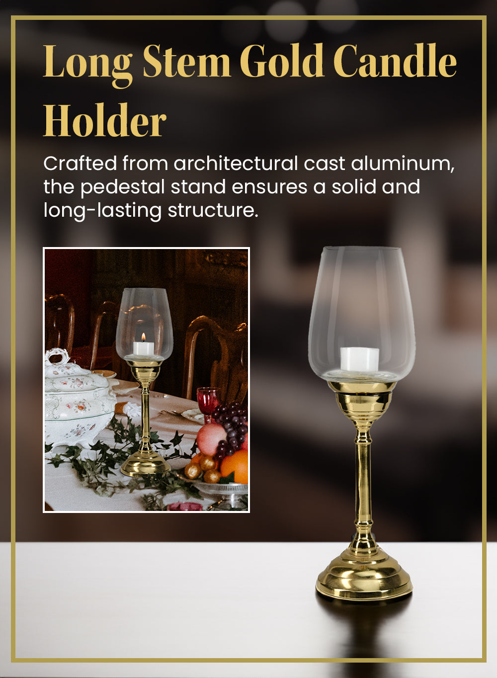 Long Stem Gold Candle Holder, in 2 Sizes