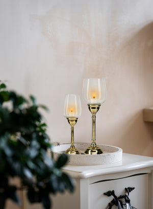 Long Stem Gold Candle Holder, in 2 Sizes